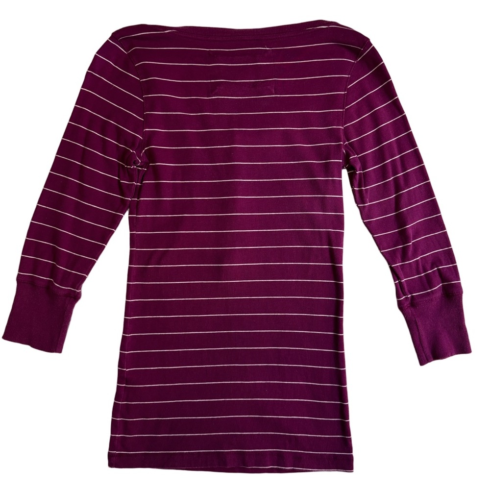 Aeropostale Burgundy Striped 3/4 Sleeve Shirt Size Large Henley Button Front - Picture 10 of 10